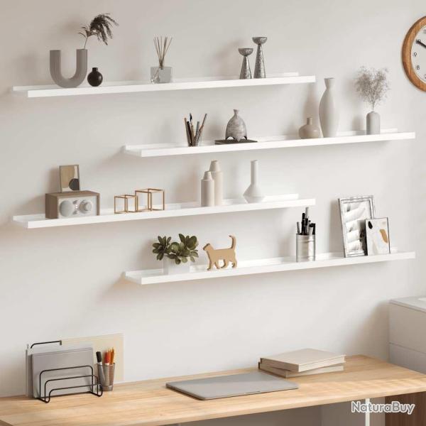 �tag�res murales 4 pcs Blanc brillant 100x9x3 cm