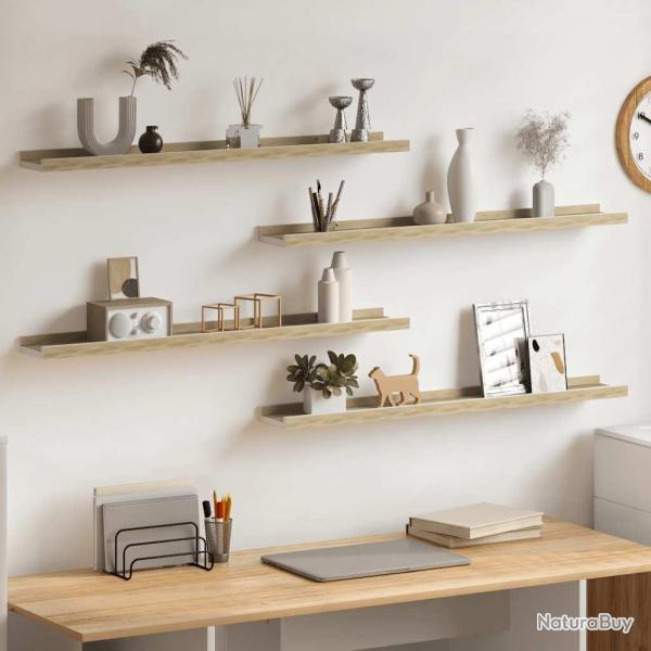 �tag�res murales 4 pcs blanc et ch�ne sonoma 80x9x3 cm