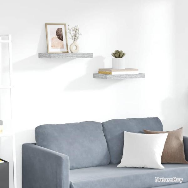 �tag�res murales flottantes 2 pcs gris b�ton 40x23x3,8 cm MDF