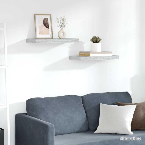 �tag�res murales flottantes 2 pcs gris b�ton 50x23x3,8 cm MDF