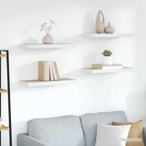 �tag�res flottantes 4 pcs ch�ne et blanc 60x23,5x3,8 cm MDF