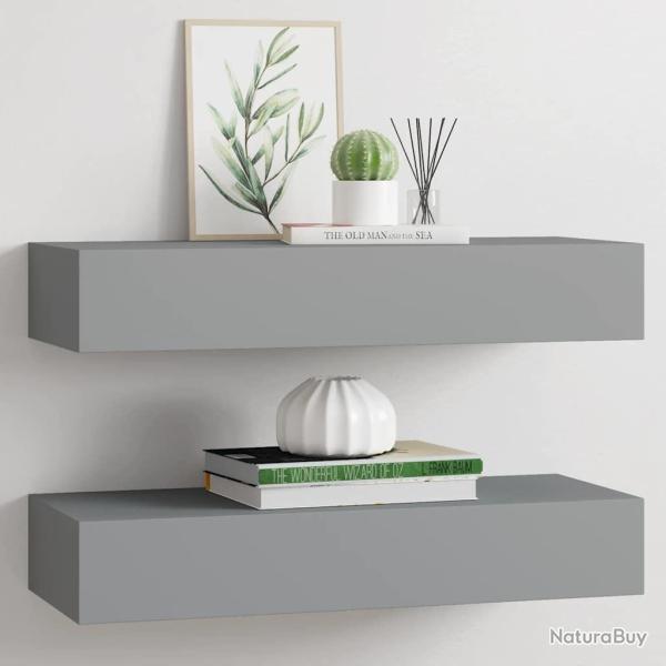 �tag�res � tiroirs murales 2 pcs gris 60x23,5x10 cm MDF