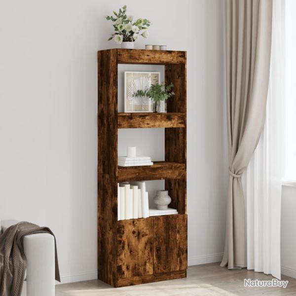 Buffet haut 63x33x180 cm ch�ne fum� bois d'ing�nierie