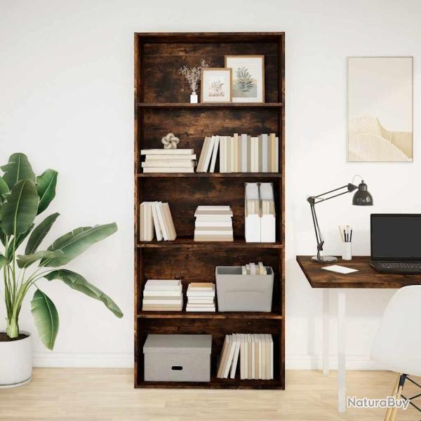 Biblioth�que ch�ne fum� 80x30x189 cm bois d'ing�nierie