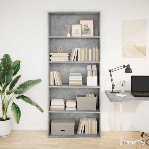 Biblioth�que gris b�ton 80x30x189 cm bois d'ing�nierie