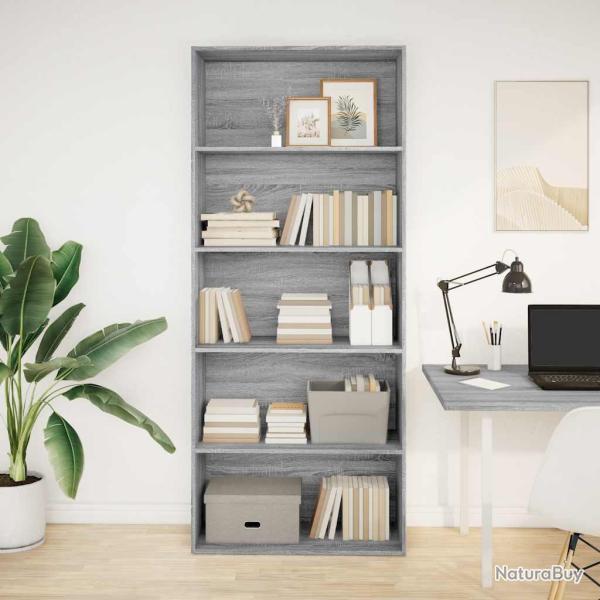 Biblioth�que sonoma gris 80x30x189 cm bois d'ing�nierie