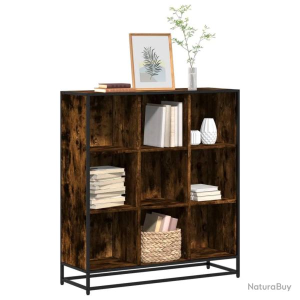 Biblioth�que ch�ne fum� 97,5x33x107,5cm bois d'ing�nierie m�tal