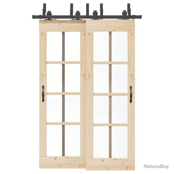 Kit de quincaillerie de porte coulissante 152,5 cm acier noir