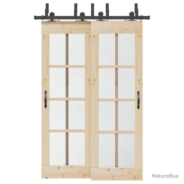 Kit de quincaillerie de porte coulissante 152,5 cm acier noir