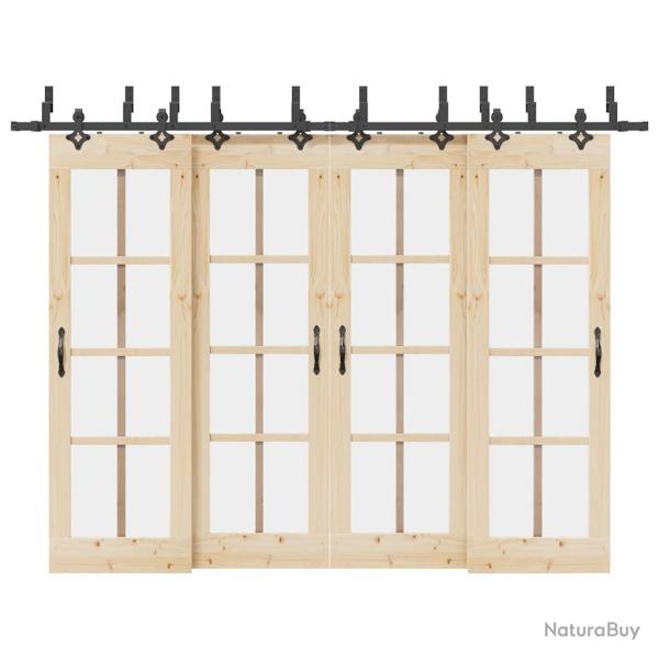 Kit de quincaillerie de porte coulissante 305 cm acier noir