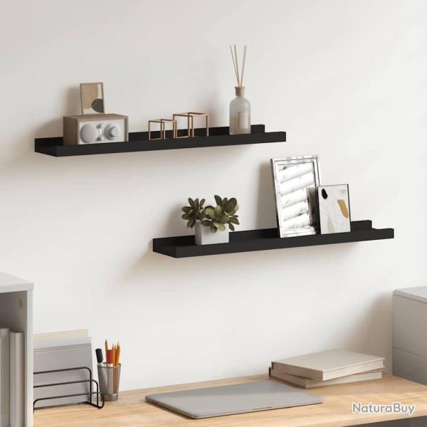 �tag�res � rebord pour cadre photo 2 pcs Noir 60x9x3 cm MDF