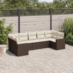 Salon de jardin avec coussins 7 pcs marron r&eacute;sine tress&eacute;e