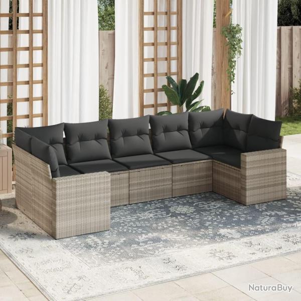 Salon de jardin avec coussins 7 pcs gris clair r�sine tress�e