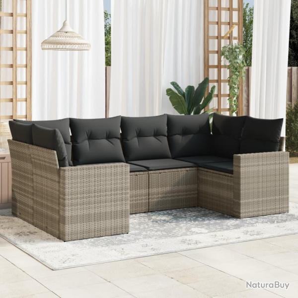Salon de jardin 6 pcs avec coussins gris clair r�sine tress�e