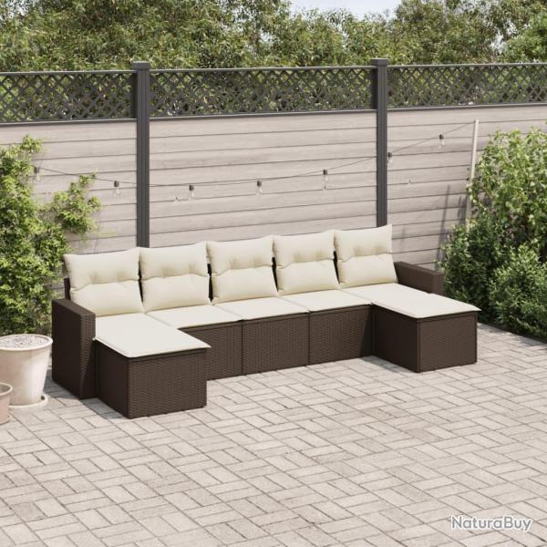 Salon de jardin avec coussins 7 pcs marron r�sine tress�e