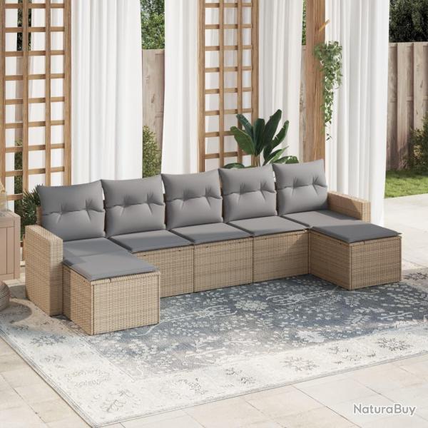 Salon de jardin avec coussins 7 pcs beige r�sine tress�e