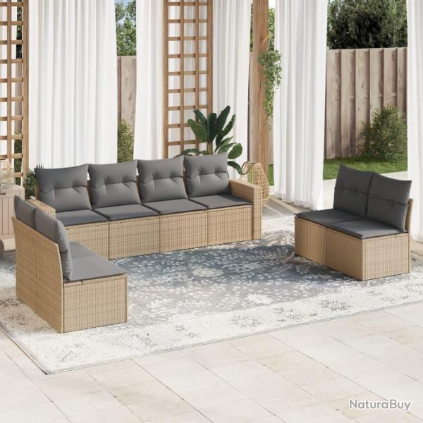 Salon de jardin avec coussins 8 pcs beige r�sine tress�e