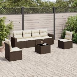 Salon de jardin avec coussins 7 pcs marron r&eacute;sine tress&eacute;e