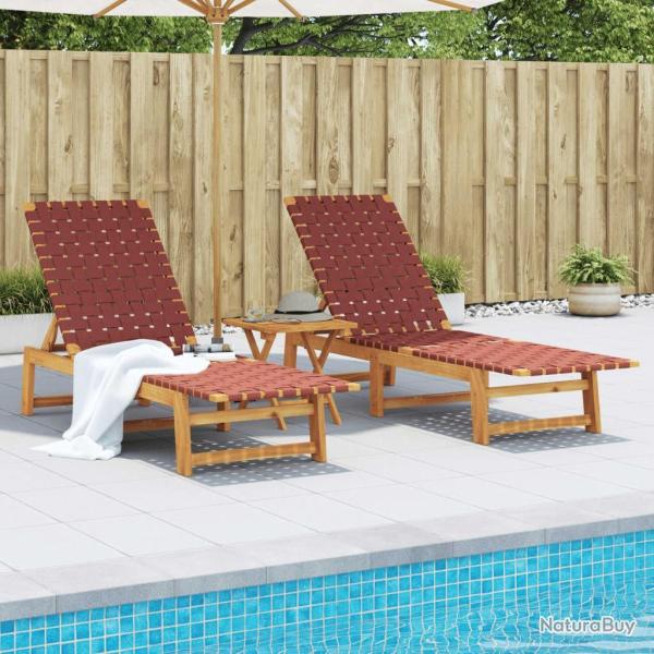 Chaises longues lot de 2 avec table rouge bois massif d'acacia
