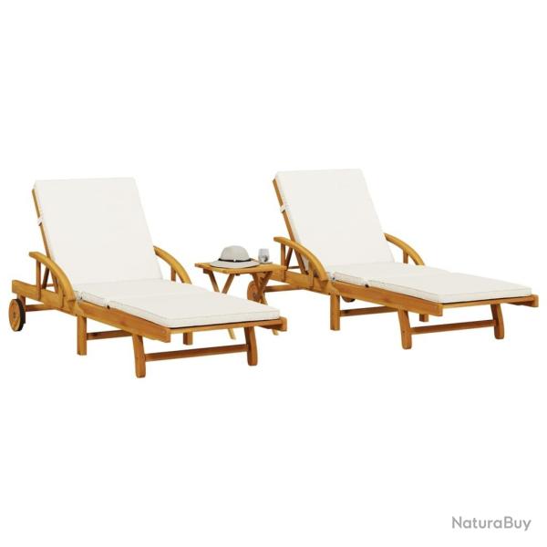 Chaises longues lot de 2 avec table bois massif d'acacia