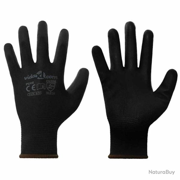 Gants de Travail 24 pcs Noir 8 / m Polyester