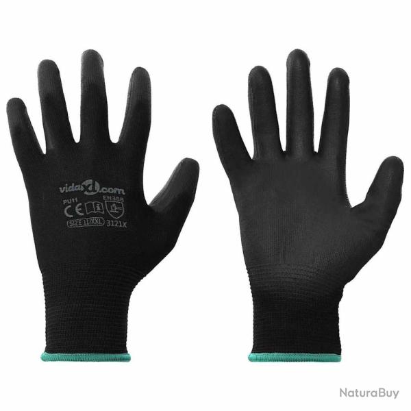 Gants de Travail 12 pcs Noir 11 / XXL Polyester