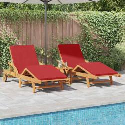 Transat 3 pcs Rouge 40 x 40 x 40cm Bois d'acacia massif