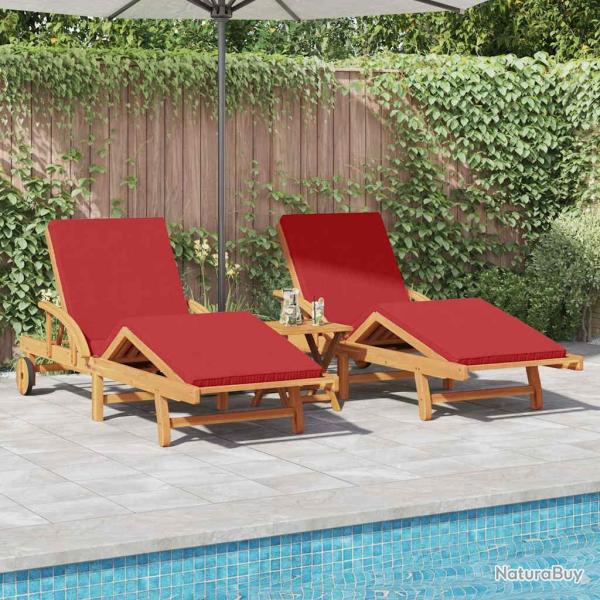 Transat 3 pcs Rouge 40 x 40 x 40cm Bois d'acacia massif