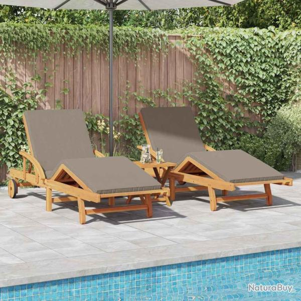 Transat 2 pcs Taupe 200 x 67 x 84 cm Bois d'Acacia Massif