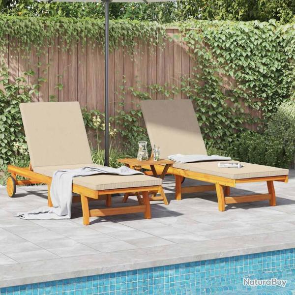 Transat 2-personne 2 pcs Marron Bois d'Acacia Massif