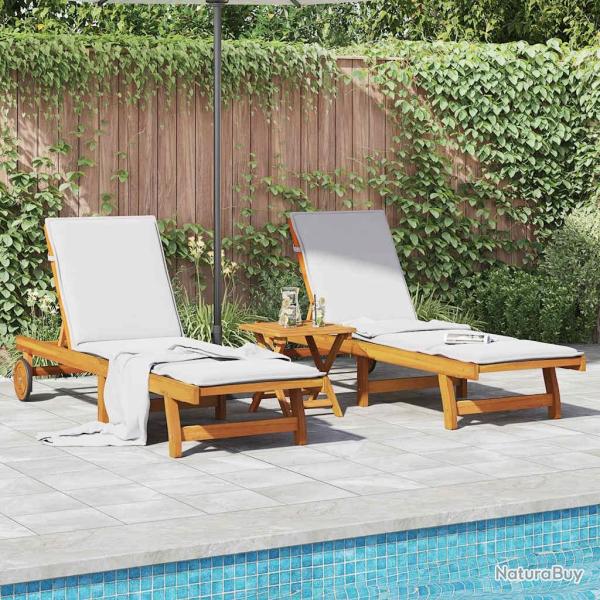 Chaises longues lot de 2 avec table bois massif d'acacia