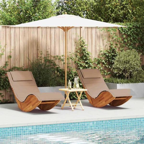 Transat avec coussin 2 pcs Marron Bois d'Acacia Massif