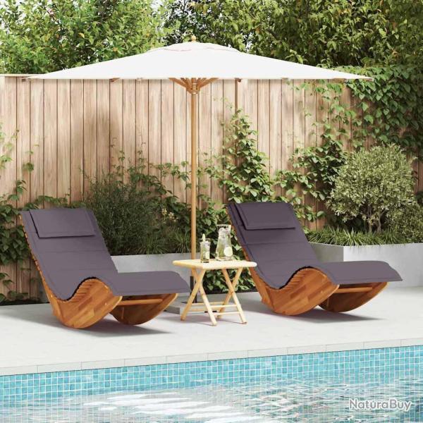 Transat avec coussin 2 pcs Marron Bois d'Acacia Massif