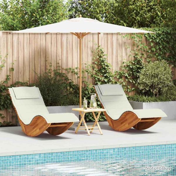 Transat avec coussin 2 pcs Marron Bois d'Acacia Massif