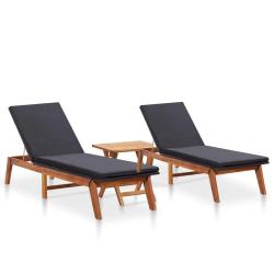Chaises longues lot de 2 et table r&eacute;sine tress&eacute;e bois d'acacia