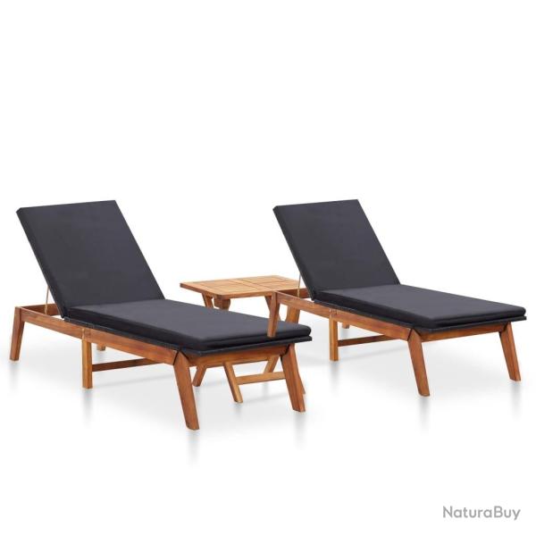 Chaises longues lot de 2 et table r�sine tress�e bois d'acacia