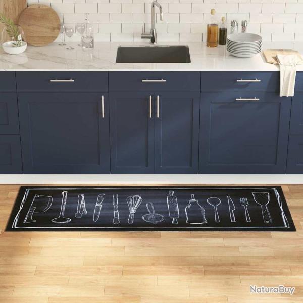 Tapis de Cuisine Noir 180 x 60 cm Velours
