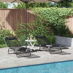 Chaise longue pliante 2 pcs Noir 182 x 55 x 85,5 cm Textil&egrave;ne