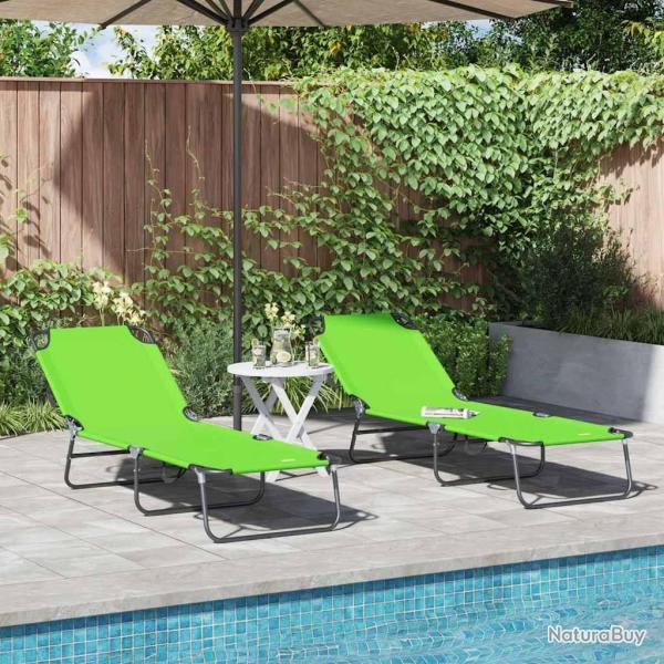 Chaise longue pliante 2 pcs Vert 188 x 57 x 86,5 cm Polyester