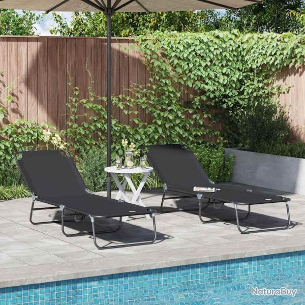 Chaise longue pliante 2 pcs Noir 188 x 57 x 86,5 cm Polyester