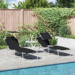 Transat 2 pcs Noir 58 x 188 x 77cm Polyester