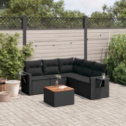 Salon de jardin 6 pcs avec coussins noir r&eacute;sine tress&eacute;e