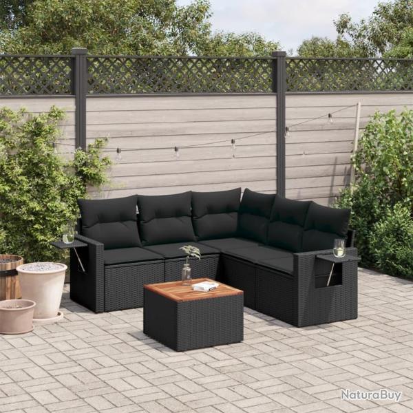 Salon de jardin 6 pcs avec coussins noir r�sine tress�e