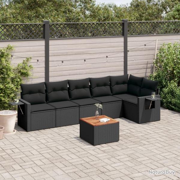 Salon de jardin 7 pcs avec coussins noir r�sine tress�e
