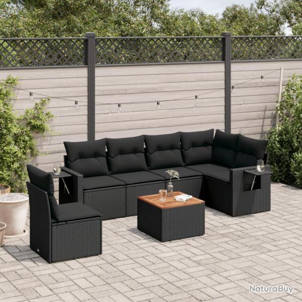 Salon de jardin 7 pcs avec coussins noir r�sine tress�e