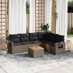 Salon de jardin avec coussins 7 pcs gris r&eacute;sine tress&eacute;e