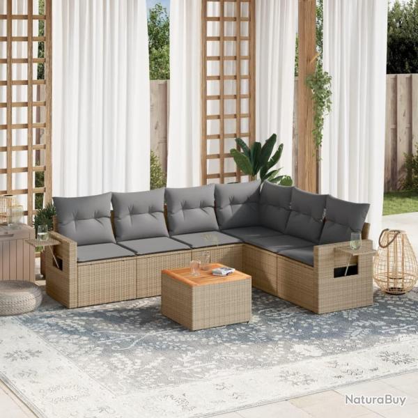Salon de jardin avec coussins 7 pcs beige r�sine tress�e
