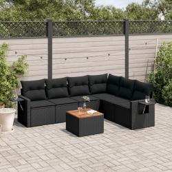 Salon de jardin 7 pcs avec coussins noir r&eacute;sine tress&eacute;e