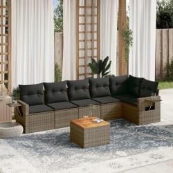 Salon de jardin avec coussins 7 pcs gris r&eacute;sine tress&eacute;e