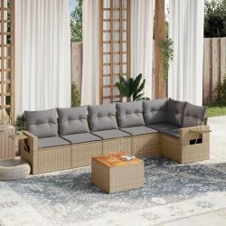 Salon de jardin avec coussins 7 pcs beige r&eacute;sine tress&eacute;e
